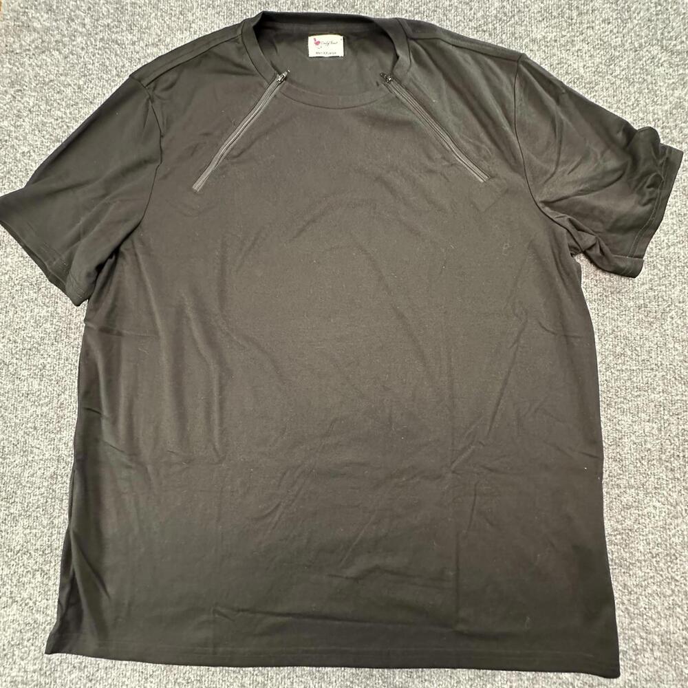 ComfyChemo Mens XXL Black Zipper Chest Port Access Adaptive Infusion Shirt #358